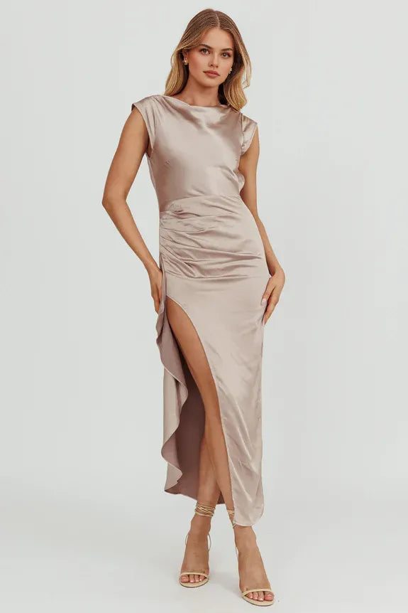 Robe Weitese à manches courtes et dos bénitier, robe de bal fourreau à lacets et fente haute